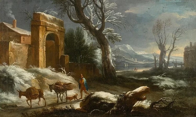 Paesaggio invernale con viaggiatori